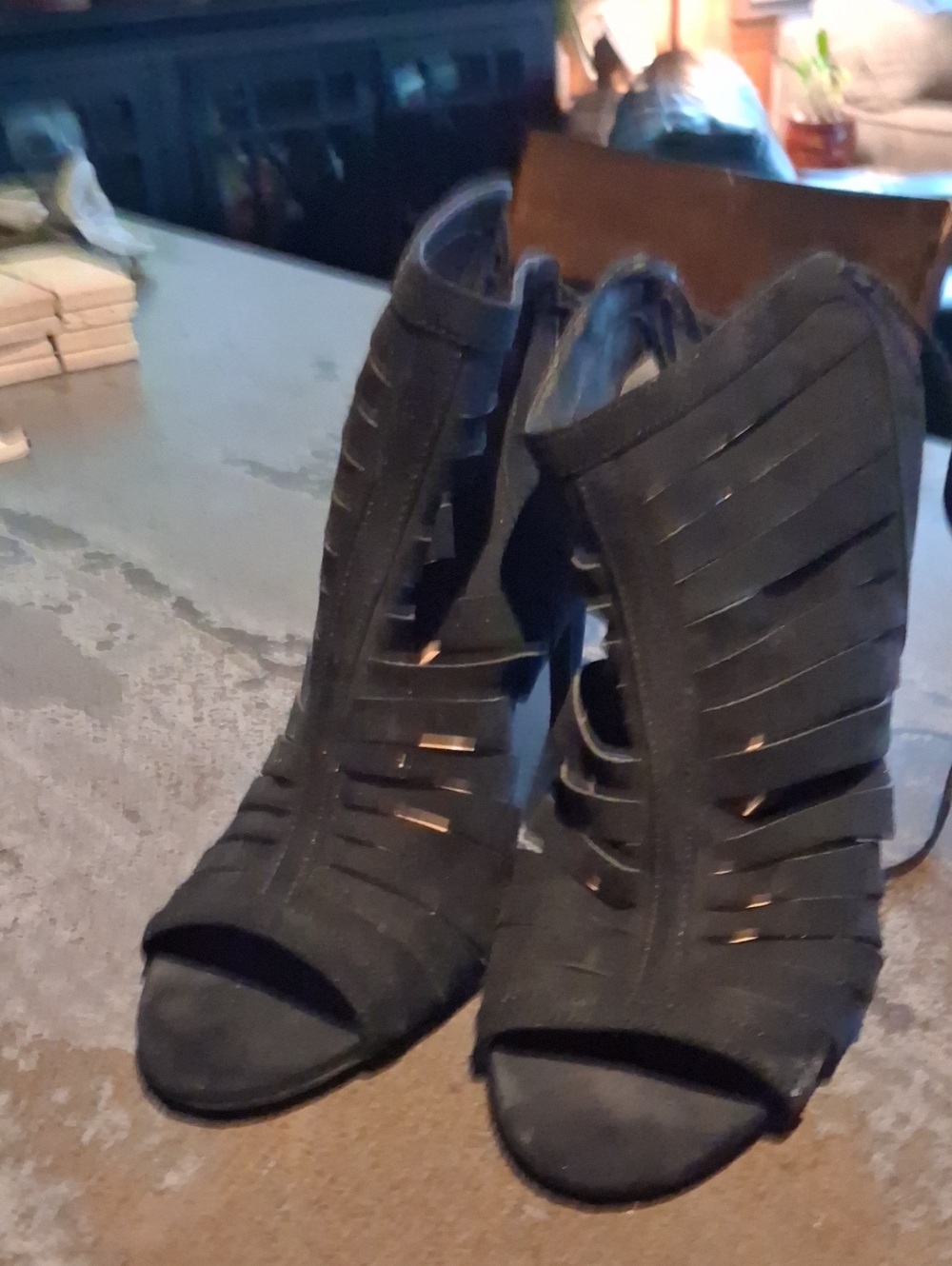 Women's Black Strappy Peep-Toe Heels
